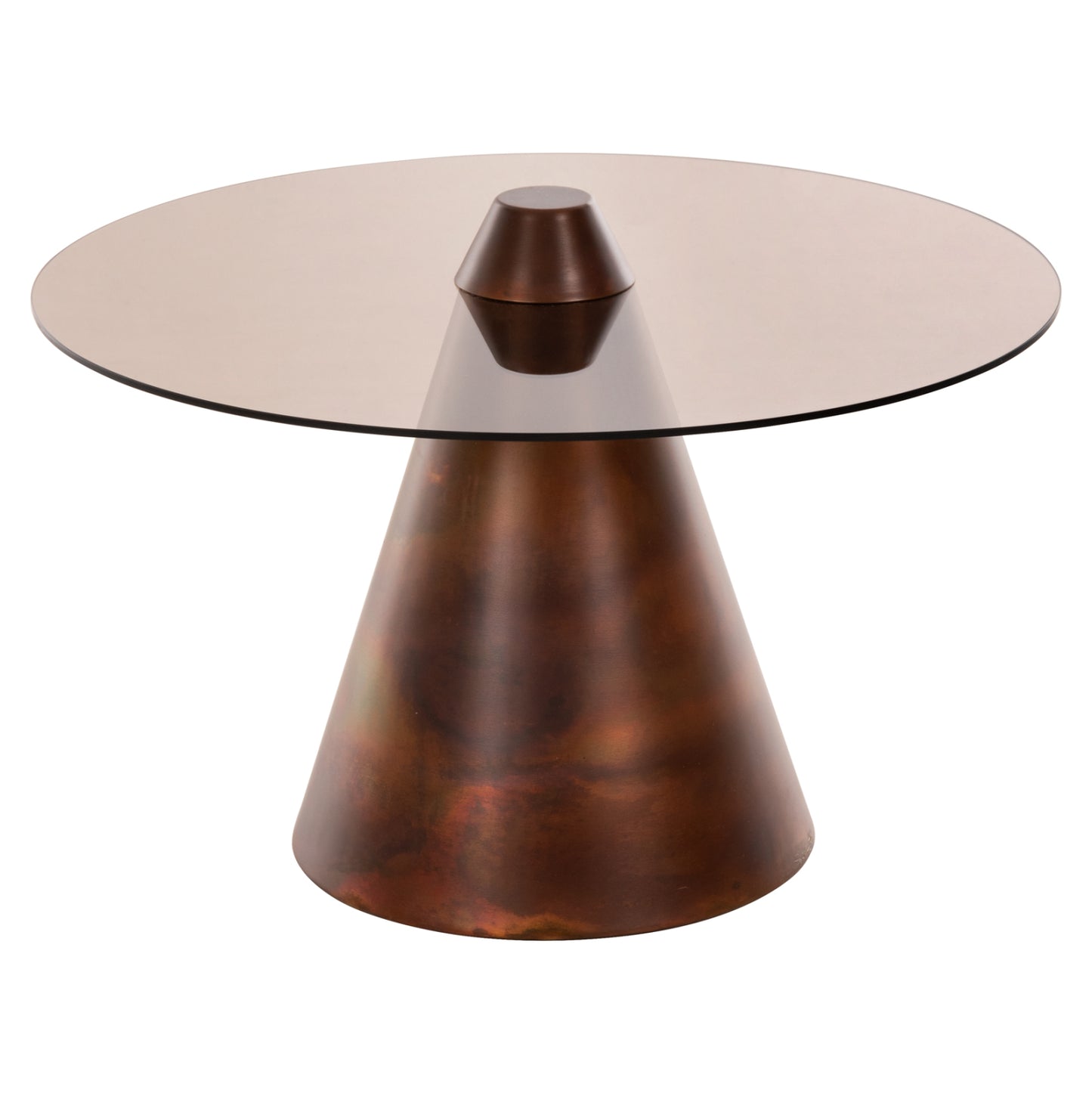 Coffee Tables 2pcs Reben Hm9676 Metal In Burned Copper-smoke Glass Top Φ80 & Φ60 Cm.