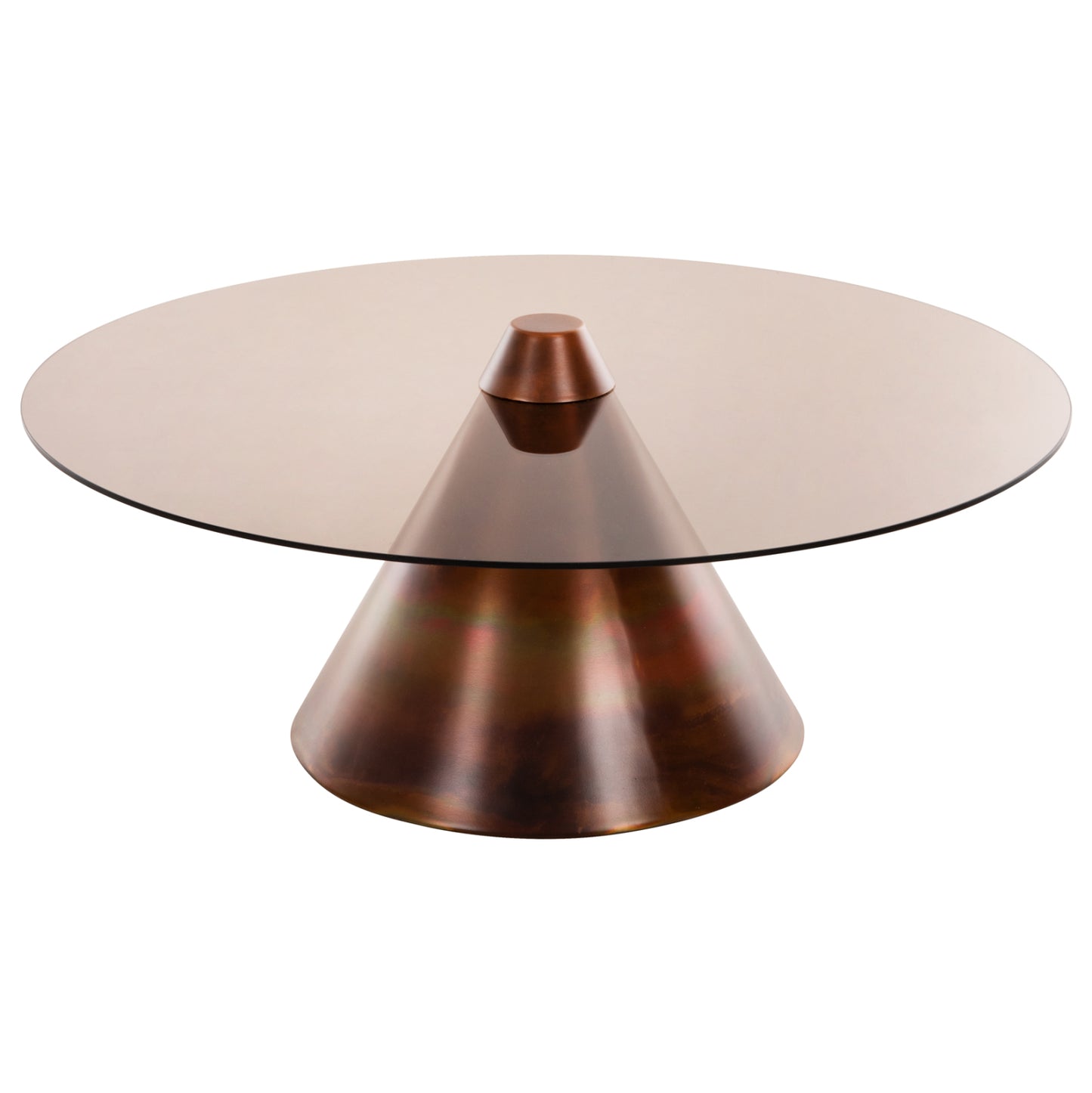 Coffee Tables 2pcs Reben Hm9676 Metal In Burned Copper-smoke Glass Top Φ80 & Φ60 Cm.