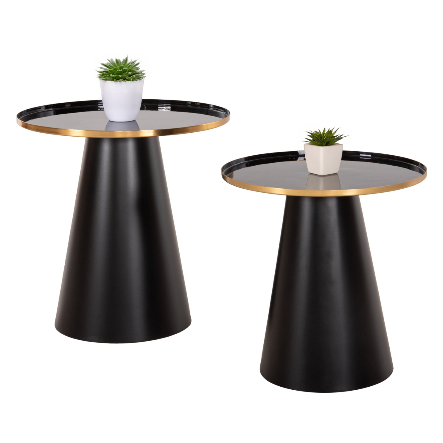 Coffee Tables 2pcs Beng Hm9920 Enameled Metal Top-mat Base-black Φ50 & Φ40 Cm.