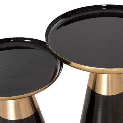 Coffee Tables 2pcs Oluf Hm9922 Enameled Metal-glossy Black-mat Gold Φ50 & Φ41 Cm.