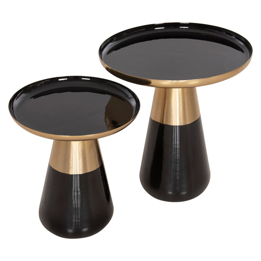 Coffee Tables 2pcs Oluf Hm9922 Enameled Metal-glossy Black-mat Gold Φ50 & Φ41 Cm.