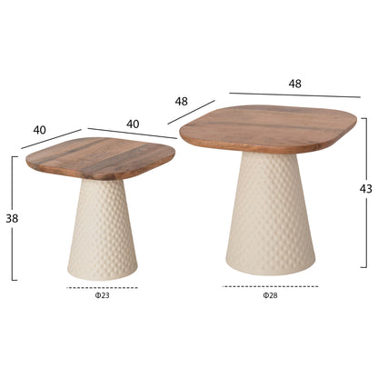 Coffee Tables 2pcs Golfer ΗΜ9924 Metal Base In Ivory Color-square Mango Top