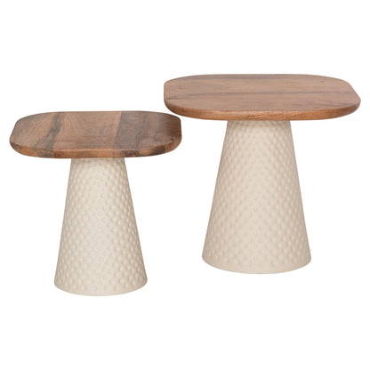 Coffee Tables 2pcs Golfer ΗΜ9924 Metal Base In Ivory Color-square Mango Top