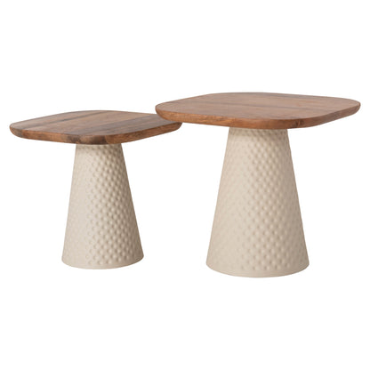 Coffee Tables 2pcs Golfer ΗΜ9924 Metal Base In Ivory Color-square Mango Top