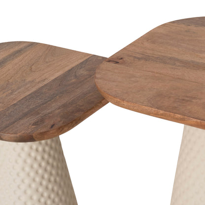 Coffee Tables 2pcs Golfer ΗΜ9924 Metal Base In Ivory Color-square Mango Top