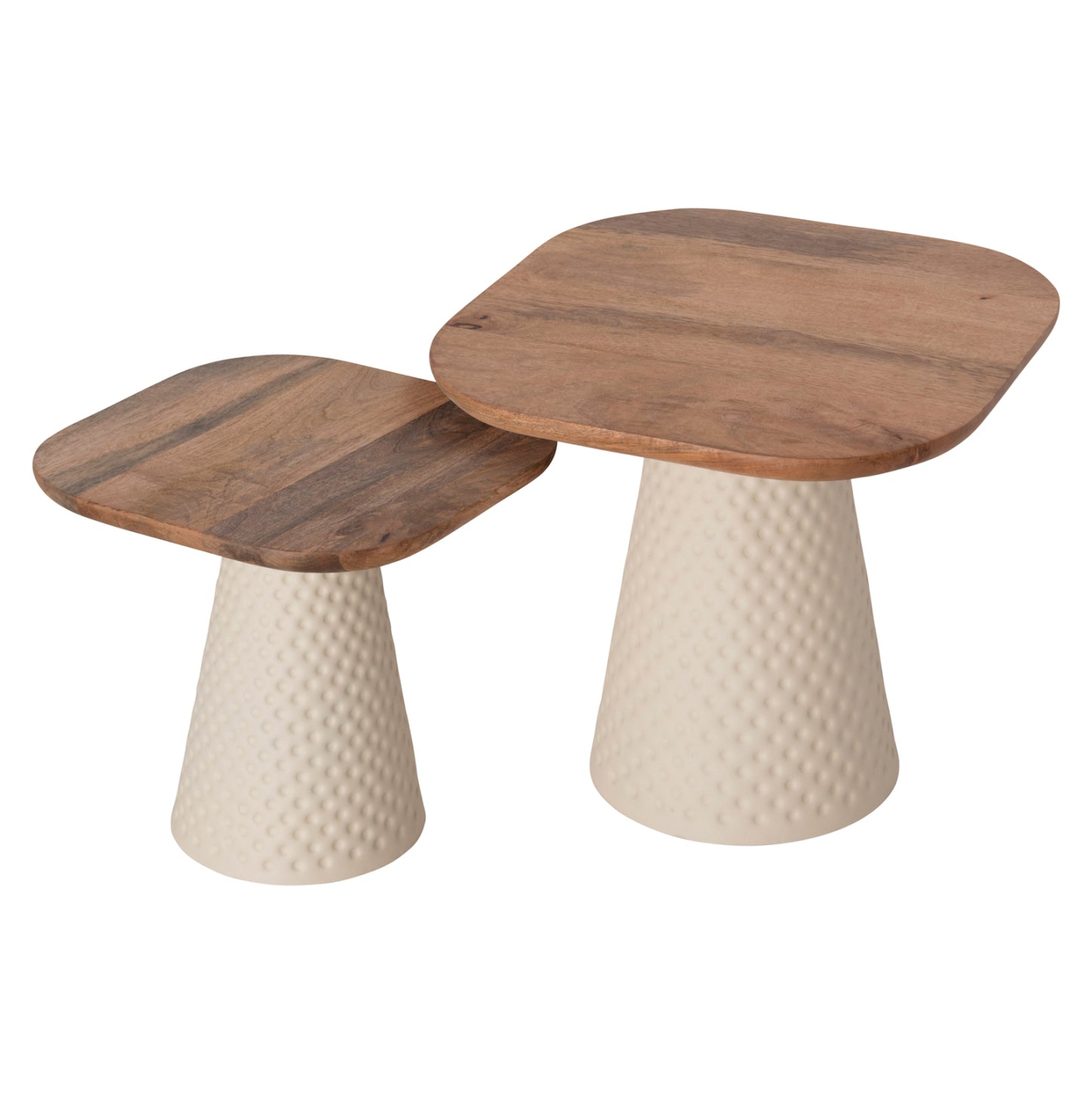 Coffee Tables 2pcs Golfer ΗΜ9924 Metal Base In Ivory Color-square Mango Top