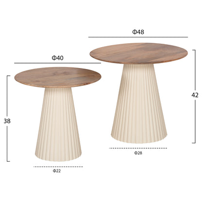 Coffee Tables 2pcs Foldy Hm9925 Metal Base In Ivory-round Top Mango Wood In Natural Φ40 & Φ48