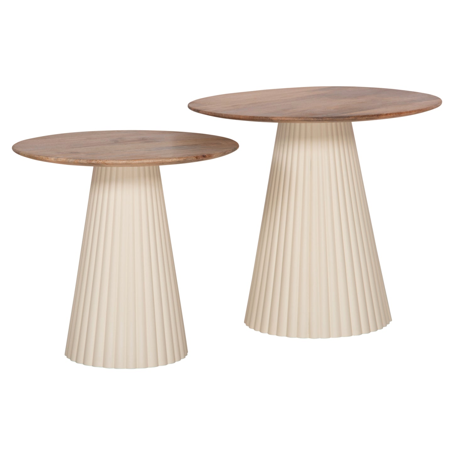 Coffee Tables 2pcs Foldy Hm9925 Metal Base In Ivory-round Top Mango Wood In Natural Φ40 & Φ48