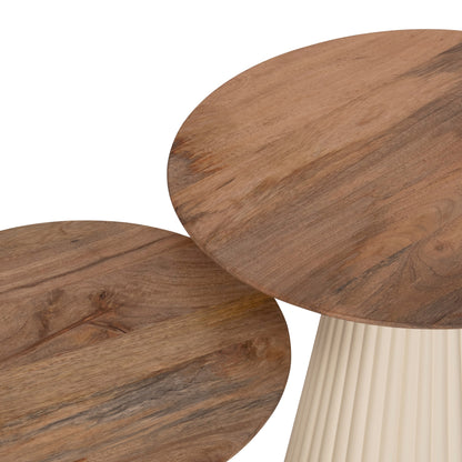 Coffee Tables 2pcs Foldy Hm9925 Metal Base In Ivory-round Top Mango Wood In Natural Φ40 & Φ48