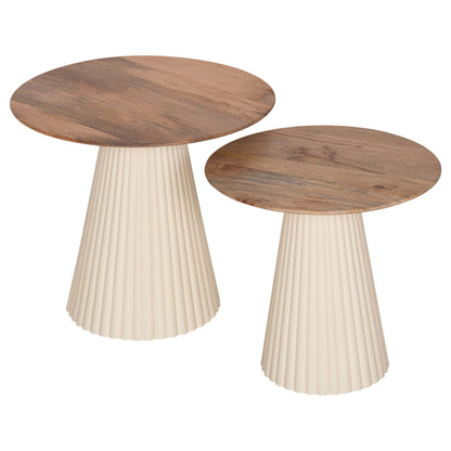 Coffee Tables 2pcs Foldy Hm9925 Metal Base In Ivory-round Top Mango Wood In Natural Φ40 & Φ48