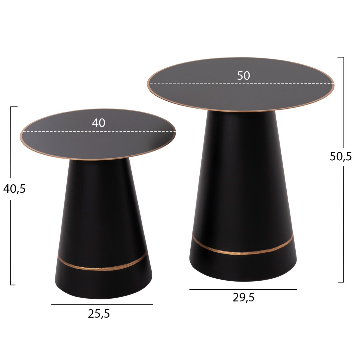 Coffee Tables 2pcs Balli Hm9996 Round Metal In Black Φ50 & Φ40 Cm.
