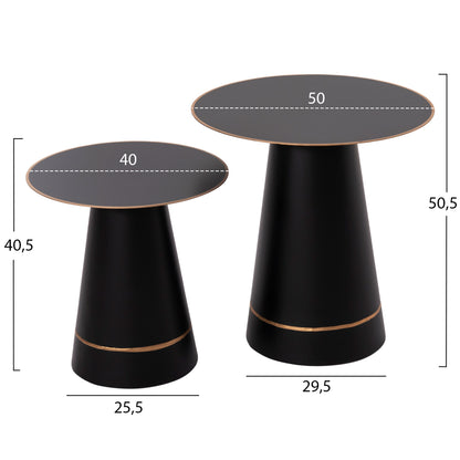 Coffee Tables 2pcs Balli Hm9996 Round Metal In Black Φ50 & Φ40 Cm.