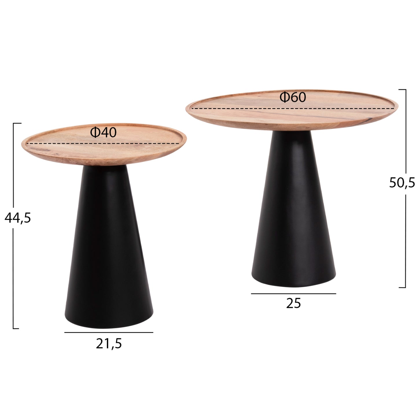 Coffee Tables 2pcs Riff Hm9997 Mango Wood Top-iron Bases Φ60 & Φ40 Cm.