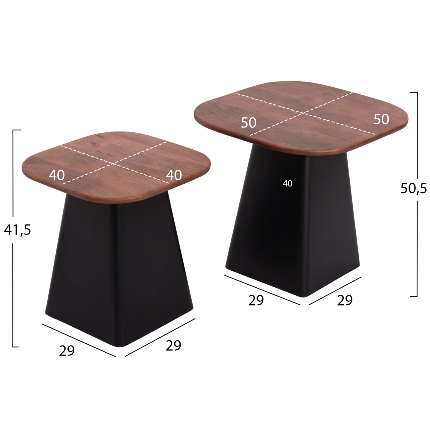 Coffee Tables 2pcs Vaiola Hm9998 Mango Wood Top-metal Black Bases 40x40 & 50x50 Cm.