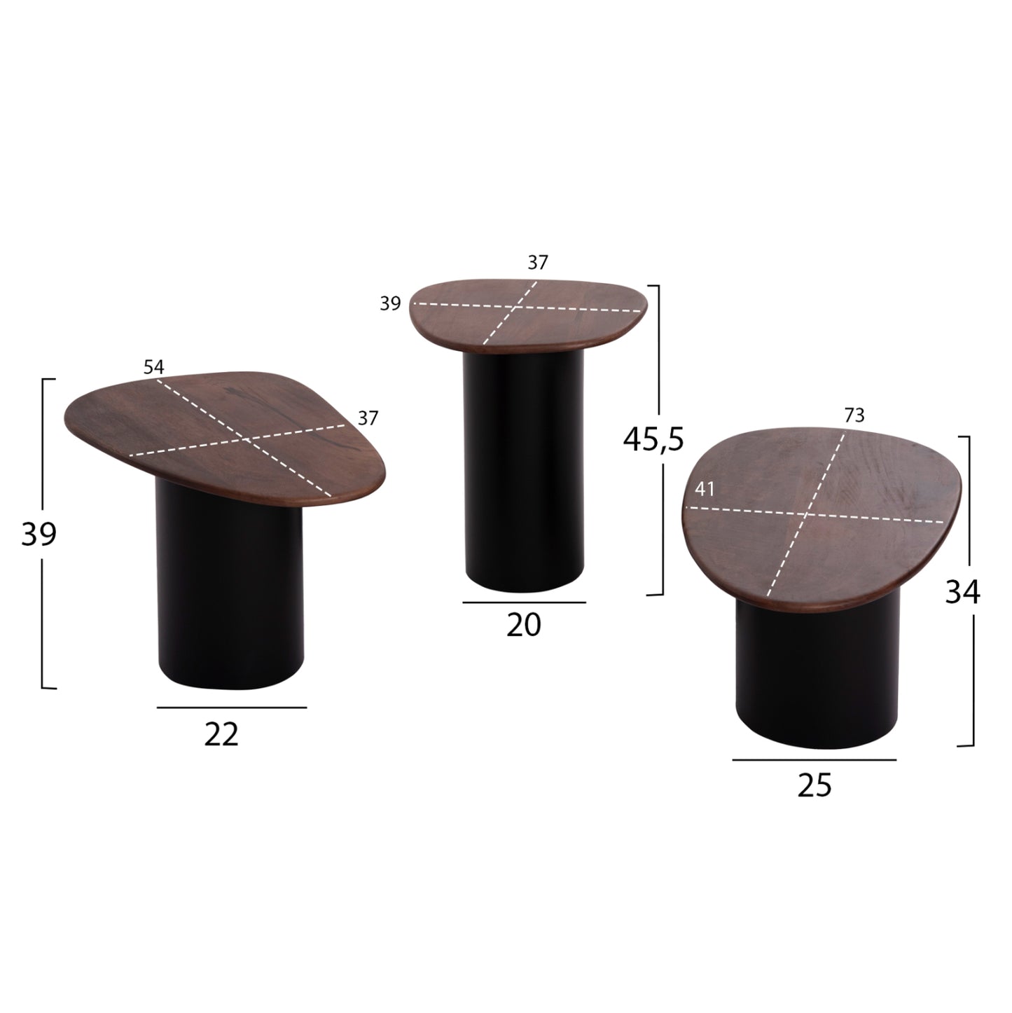 Coffee Tables 3pcs Pebbles Hm18004 Mango Top-metal Black Bases