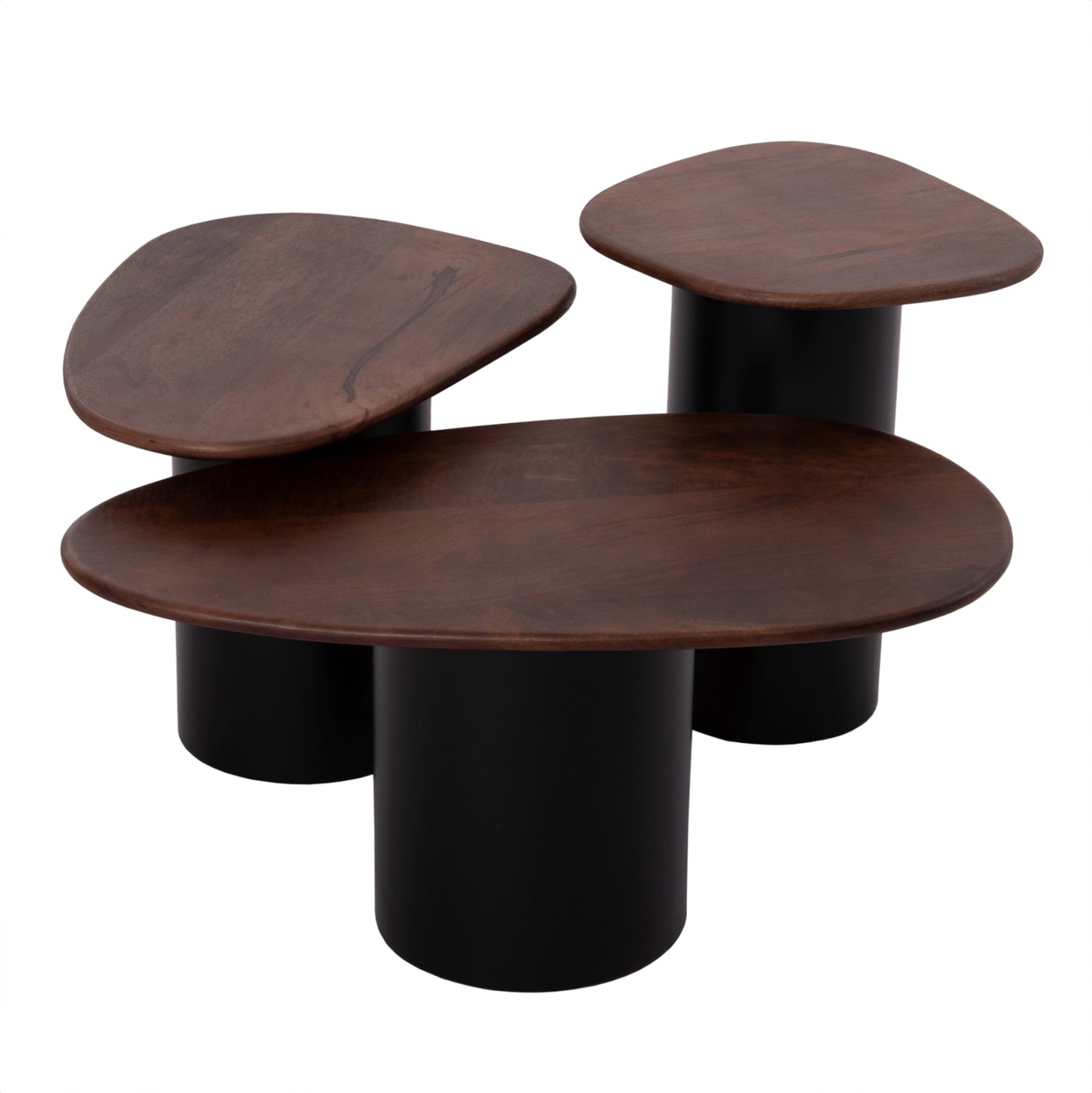 Coffee Tables 3pcs Pebbles Hm18004 Mango Top-metal Black Bases