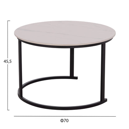 Coffee Tables 2pcs Set Talos Hm18140.01 White Marble Look Ceramic Top Φ70x45.5hcm.
