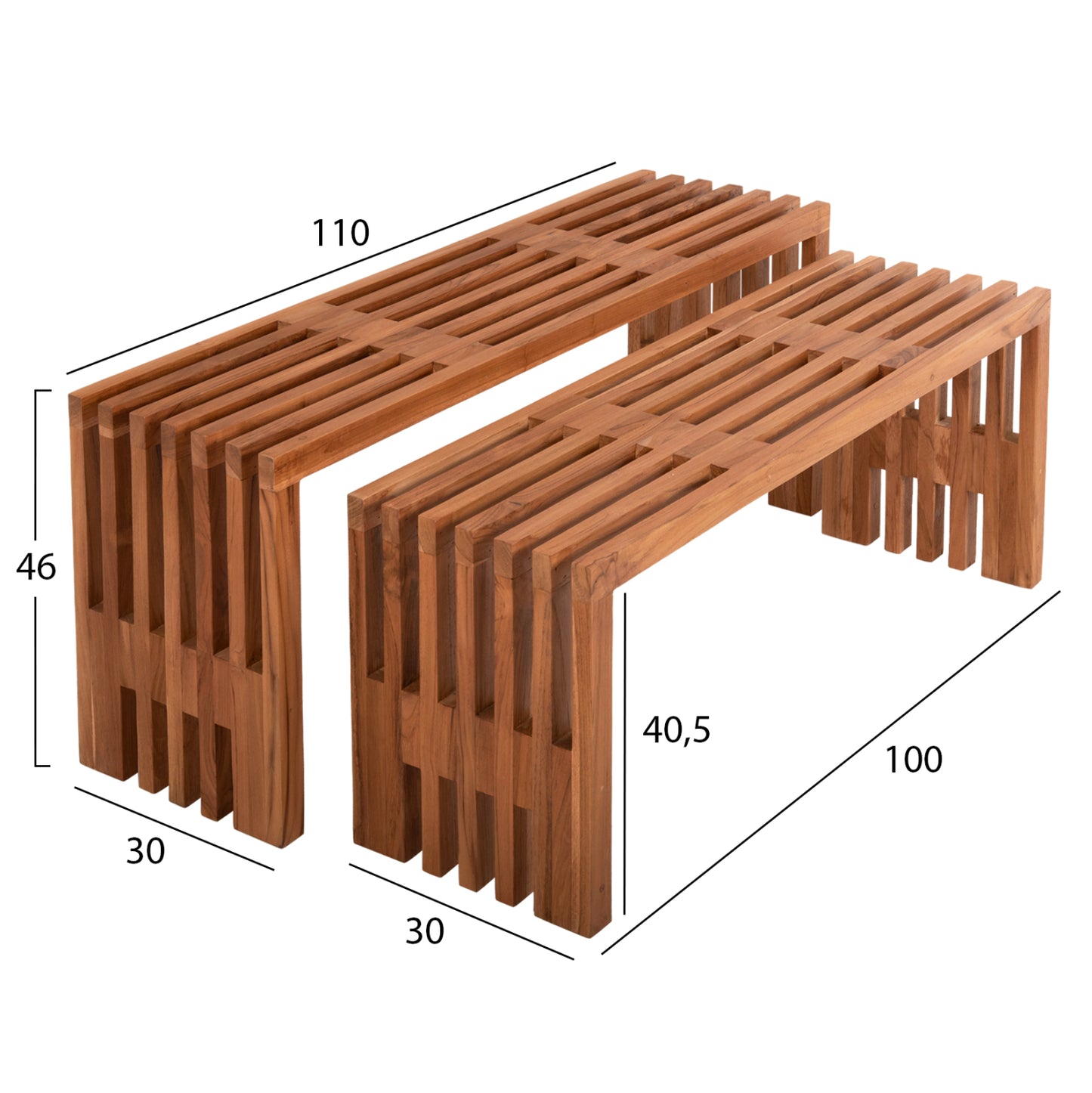 Coffee Tables 2pcs Set Nya Hm9828 Solid Teak Wood In Natural 110x30x46hcm.