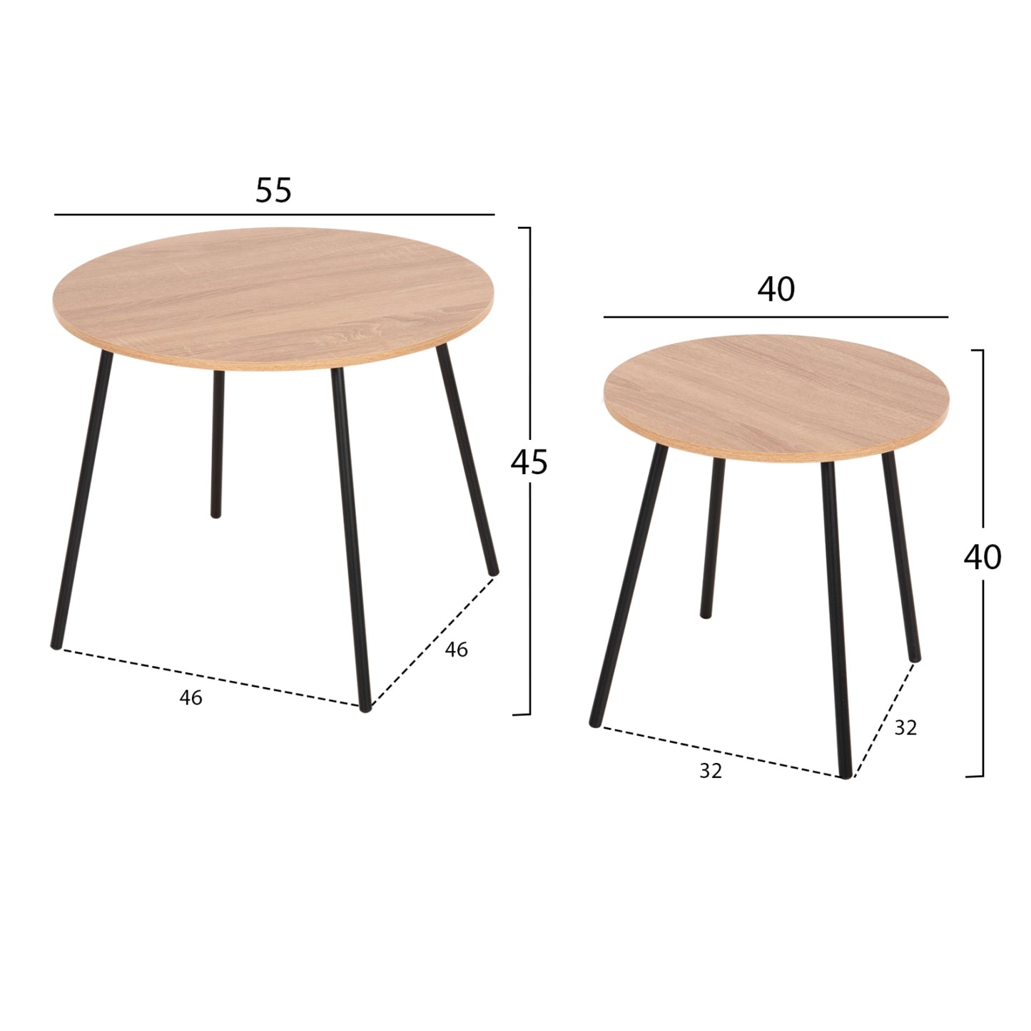 Coffee Tables 2pcs Round Cupper Hm9878.01 Melamine In Sonama-black Metal Φ55x45hcm.
