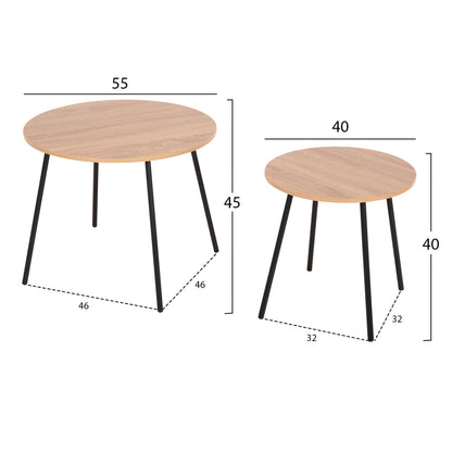 Coffee Tables 2pcs Round Cupper Hm9878.01 Melamine In Sonama-black Metal Φ55x45hcm.