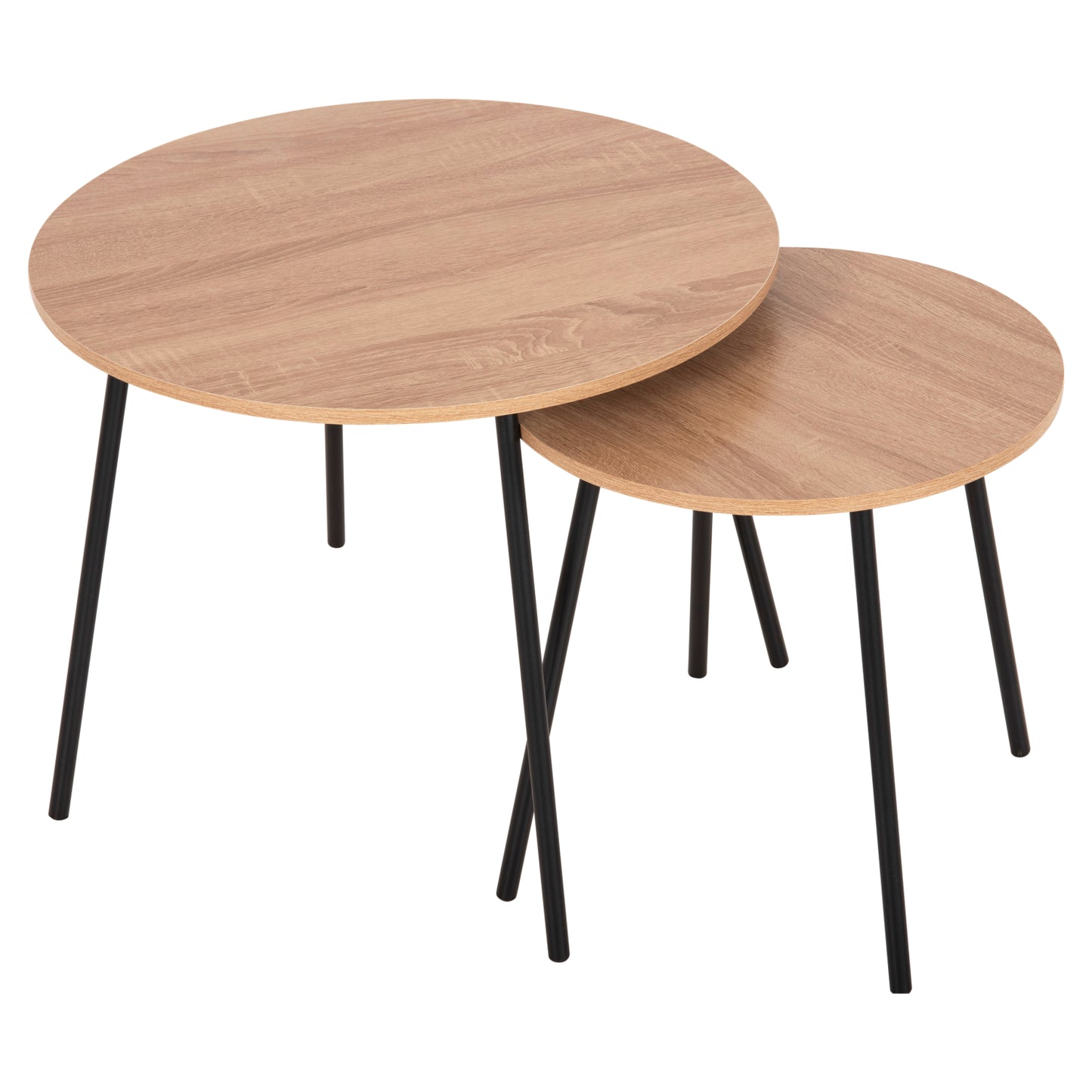 Coffee Tables 2pcs Round Cupper Hm9878.01 Melamine In Sonama-black Metal Φ55x45hcm.