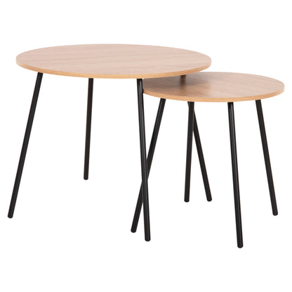 Coffee Tables 2pcs Round Cupper Hm9878.01 Melamine In Sonama-black Metal Φ55x45hcm.