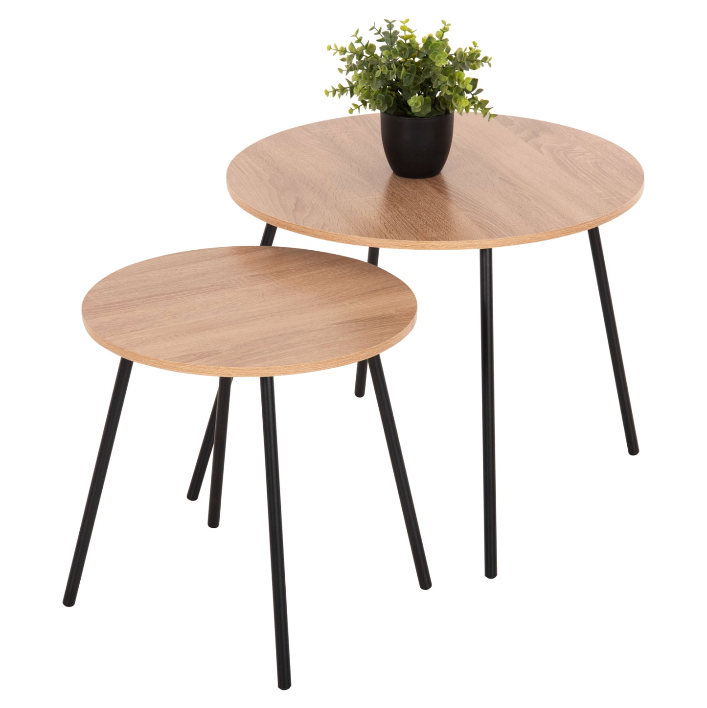 Coffee Tables 2pcs Round Cupper Hm9878.01 Melamine In Sonama-black Metal Φ55x45hcm.