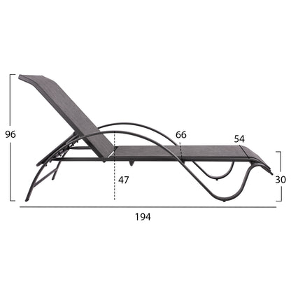 Sunbed Aluminum Grey With Textline Grey Hm5133.01 194x54-66x30 Cm.