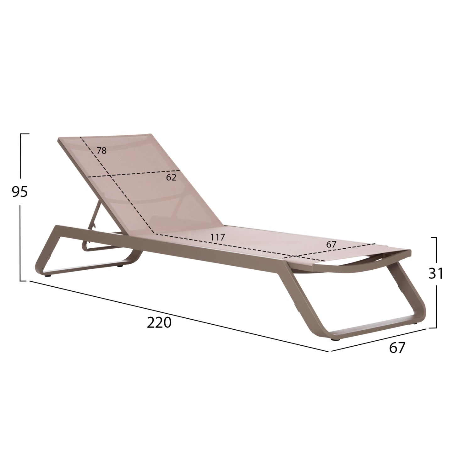 Sunlounger Marimar Hm6562.03 Aluminum Frame In Taupe & Textilene In Beige 220x67.5x31.5hcm