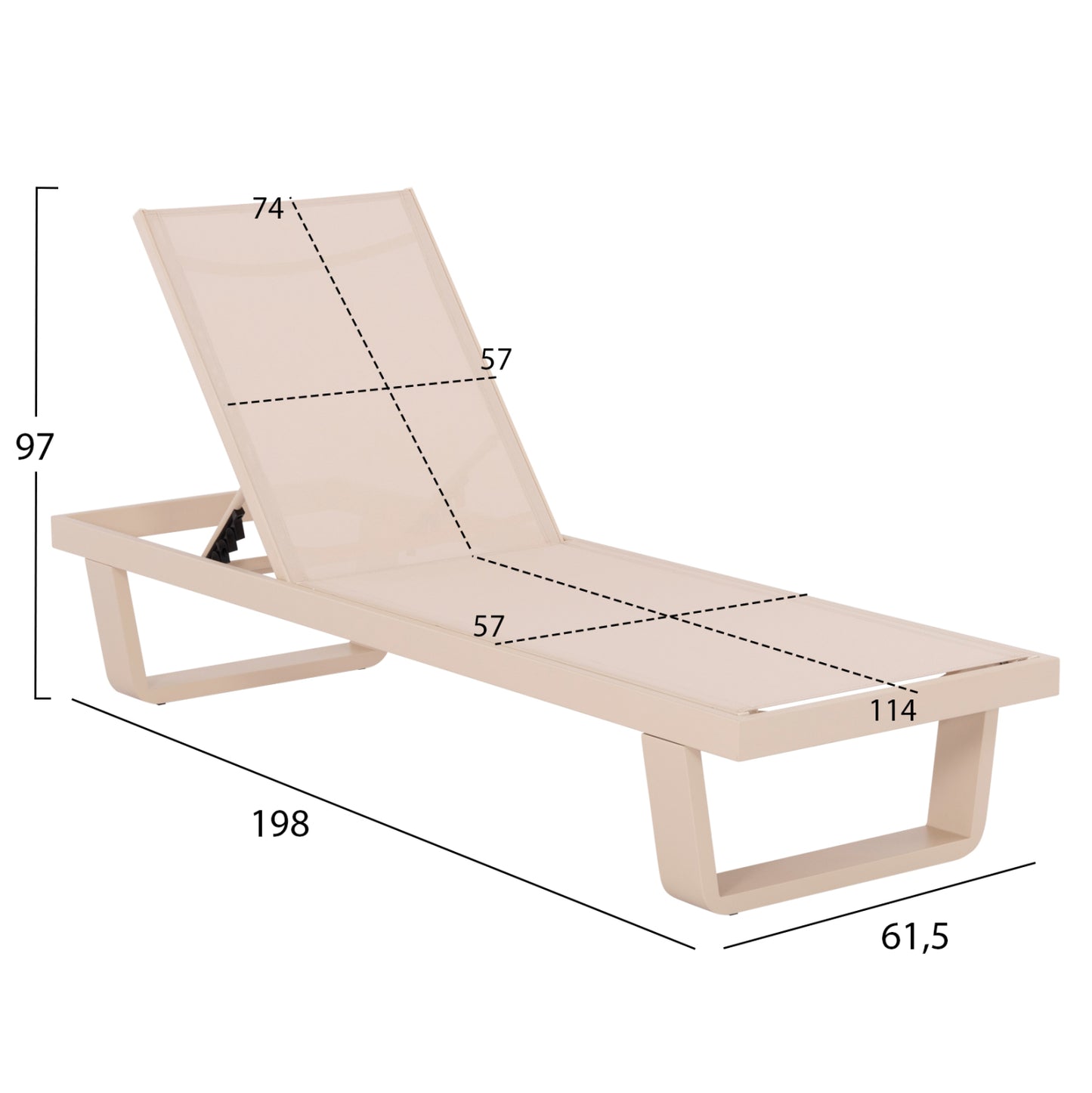 Aluminum Sunbed Rickon With Teslin Fabric Hm6292.04 Champagne Color 198x61,5x97hcm.