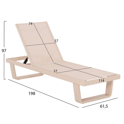 Aluminum Sunbed Rickon With Teslin Fabric Hm6292.04 Champagne Color 198x61,5x97hcm.