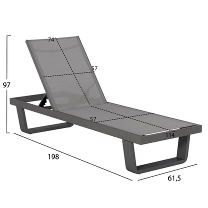 Aluminum Sunbed Rickon With Teslin Fabric Hm6292.01 Grey Color 198x61,5x97hcm.