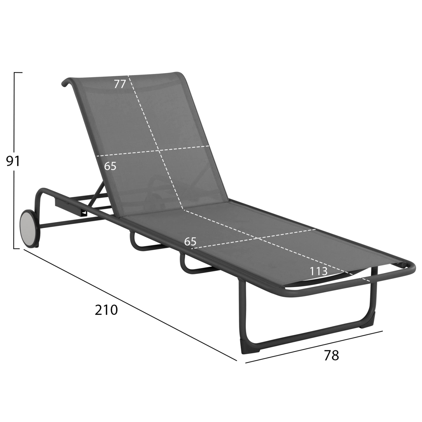 Aluminum Sunbed Riben With Teslin Fabric & Wheels Hm6293.01 Grey Color 210x78x91hcm.