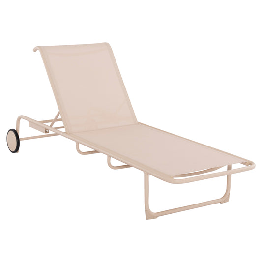 Aluminum Sunbed Riben With Teslin Fabric & Wheels Hm6293.04 Cappuccino Color 210x78x91hcm.