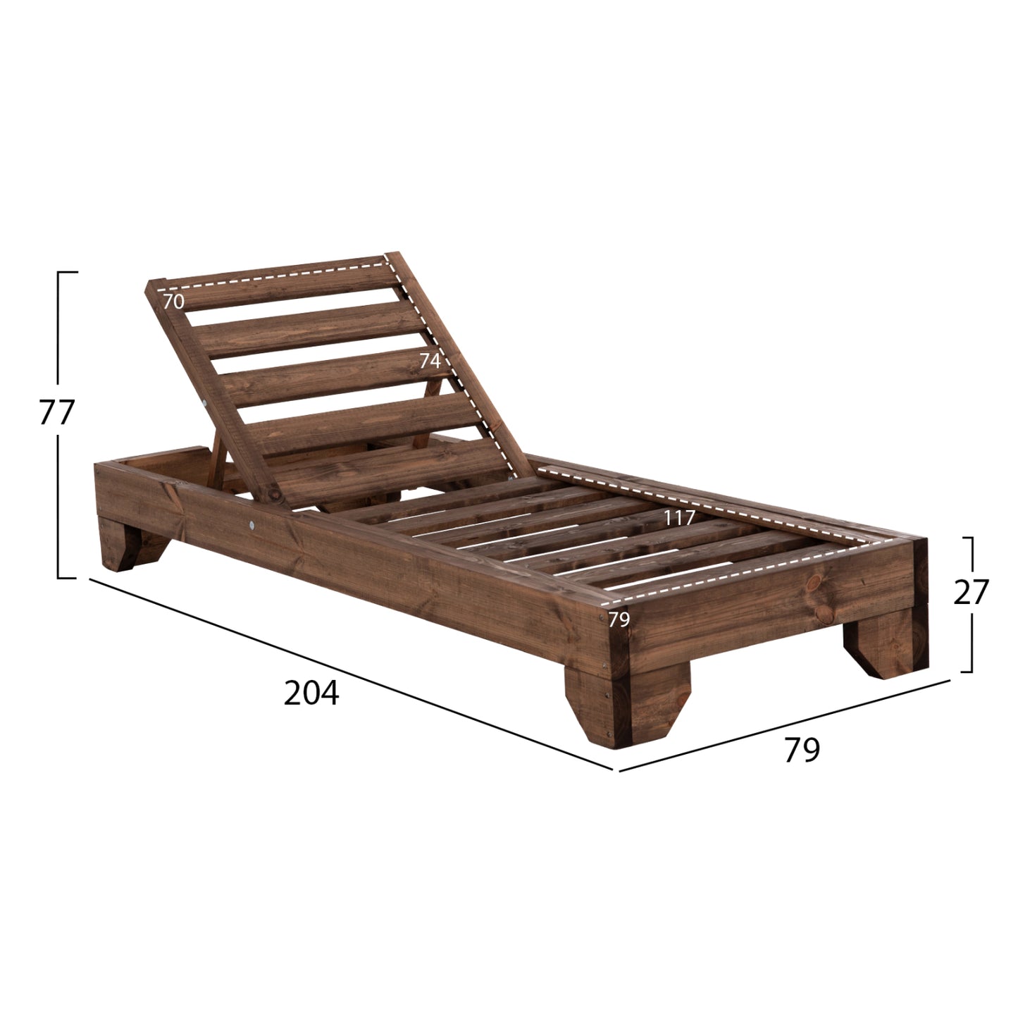 Beach Lounger Heavy-duty Korinos Hm10779.01 Impregnated Pine Wood In Walnut 79x204x77hcm.