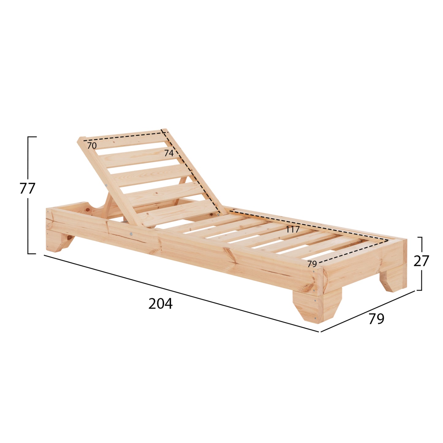 Beach Lounger Heavy-duty Korinos Hm10779.04 Impregnated Pine Wood In Natural 79x204x77hcm.