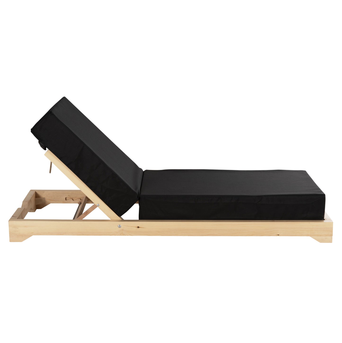 Beach Lounger Low Ikaria Hm10623.01 Pine Wood In Natural Color-black Textilene-cushion 20cm Thick