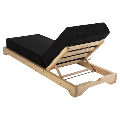 Beach Lounger Low Ikaria Hm10623.01 Pine Wood In Natural Color-black Textilene-cushion 20cm Thick