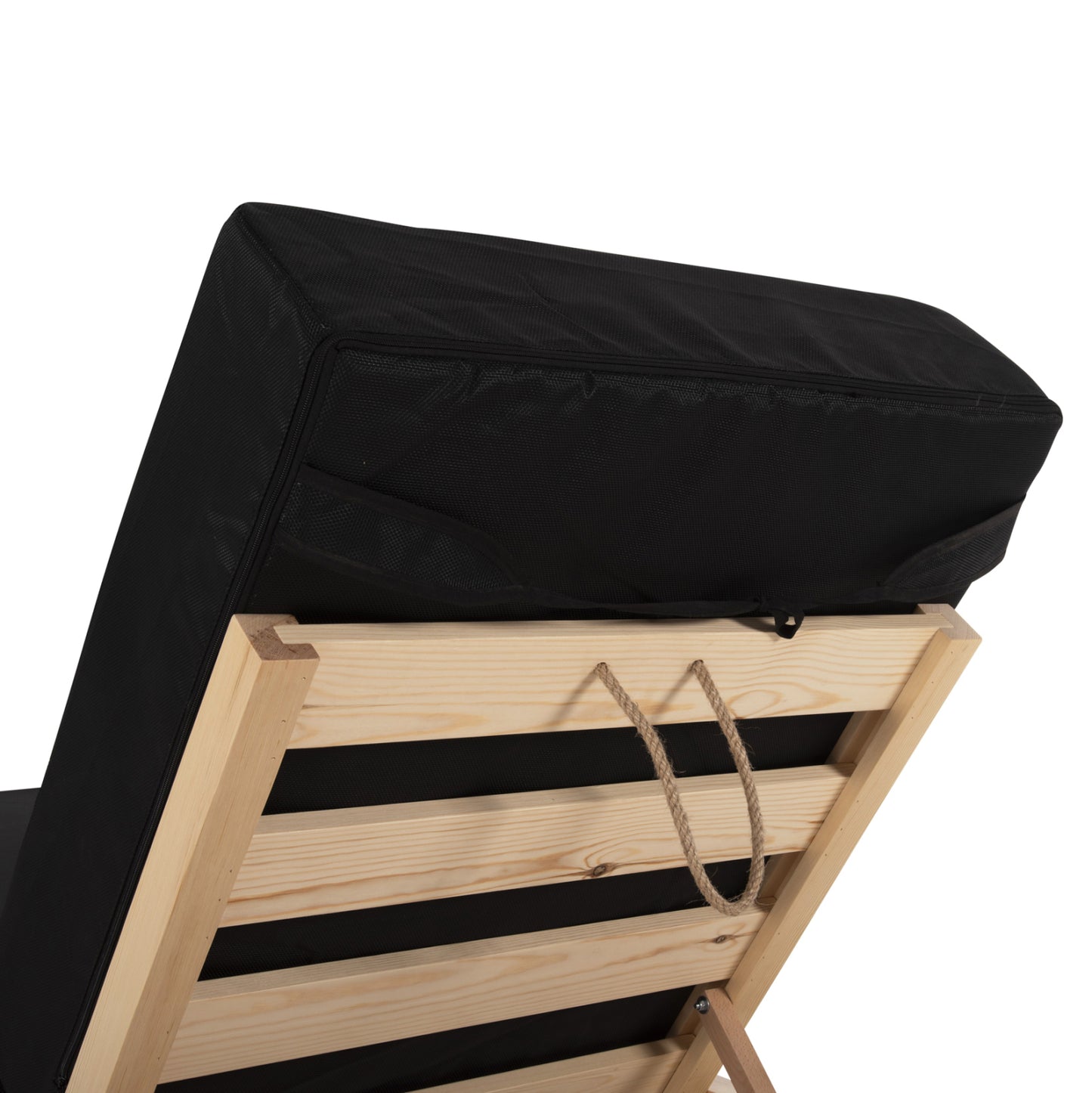 Beach Lounger Low Ikaria Hm10623.01 Pine Wood In Natural Color-black Textilene-cushion 20cm Thick