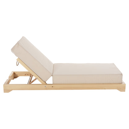 Beach Lounger Low Ikaria Hm10623.02 Pine Wood In Natural Color-beige Textilene-cushion 20cm Thick