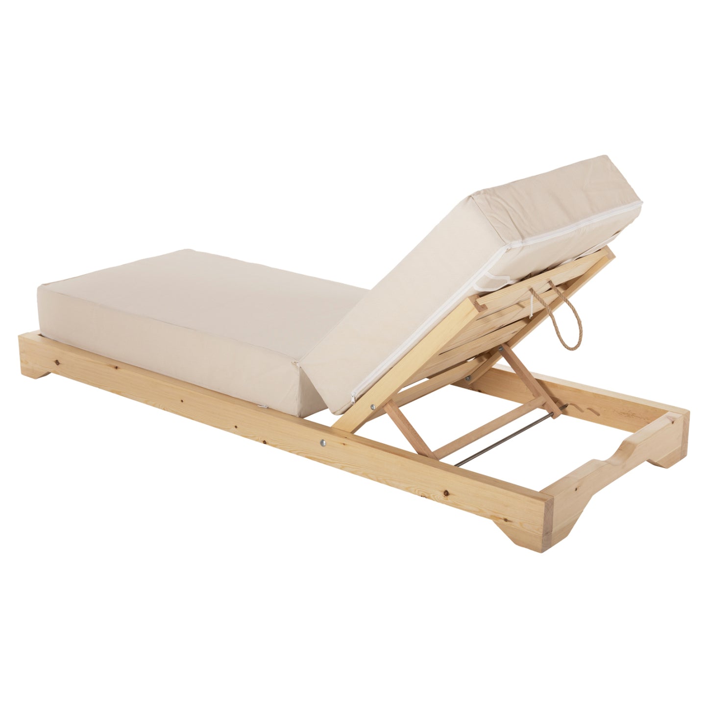 Beach Lounger Low Ikaria Hm10623.02 Pine Wood In Natural Color-beige Textilene-cushion 20cm Thick