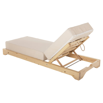 Beach Lounger Low Ikaria Hm10623.02 Pine Wood In Natural Color-beige Textilene-cushion 20cm Thick