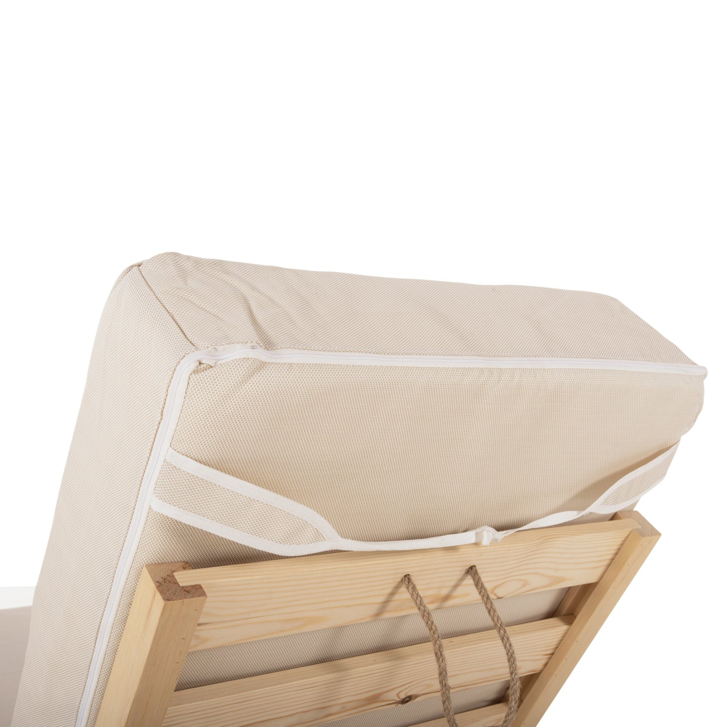 Beach Lounger Low Ikaria Hm10623.02 Pine Wood In Natural Color-beige Textilene-cushion 20cm Thick
