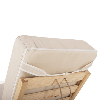 Beach Lounger Low Ikaria Hm10623.02 Pine Wood In Natural Color-beige Textilene-cushion 20cm Thick