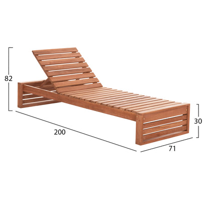 Sunlounger Without Cushions Zizel Hm6161 Teak Wood In Natural 200x71x30hcm.