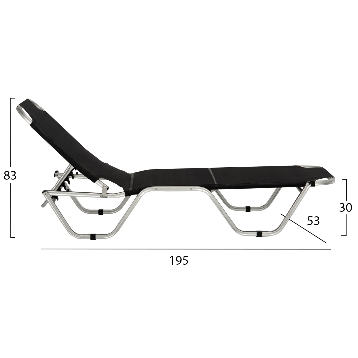 Professional Sunbed Aluminum Waldo Hm5071.90 Black 195x53-60x30  Cm