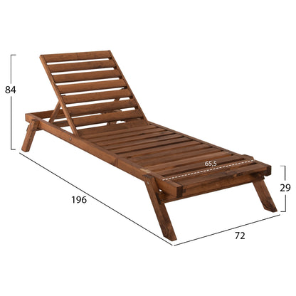 Professional Sunbed Hm11431.01 Fir Wood In Walnut Shade 72x196x29-84h Cm.