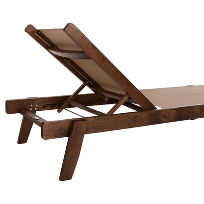 Sunbed Professional Creta Beech Wood In Walnut Color & Mocha Textilene 200x61-66x31-91hcm.hm10356.06