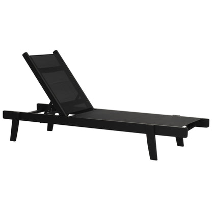 Professional Sunbed Beech Wood Creta Black & Black Fabric Hm11340.02 202,5x66,5x30,5 Cm