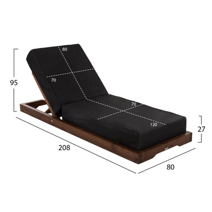 Beach Lounger Ikaria Low Hm10622.01 Pine Wood In Walnut Color-black Textilene-cushion 20cm Thick